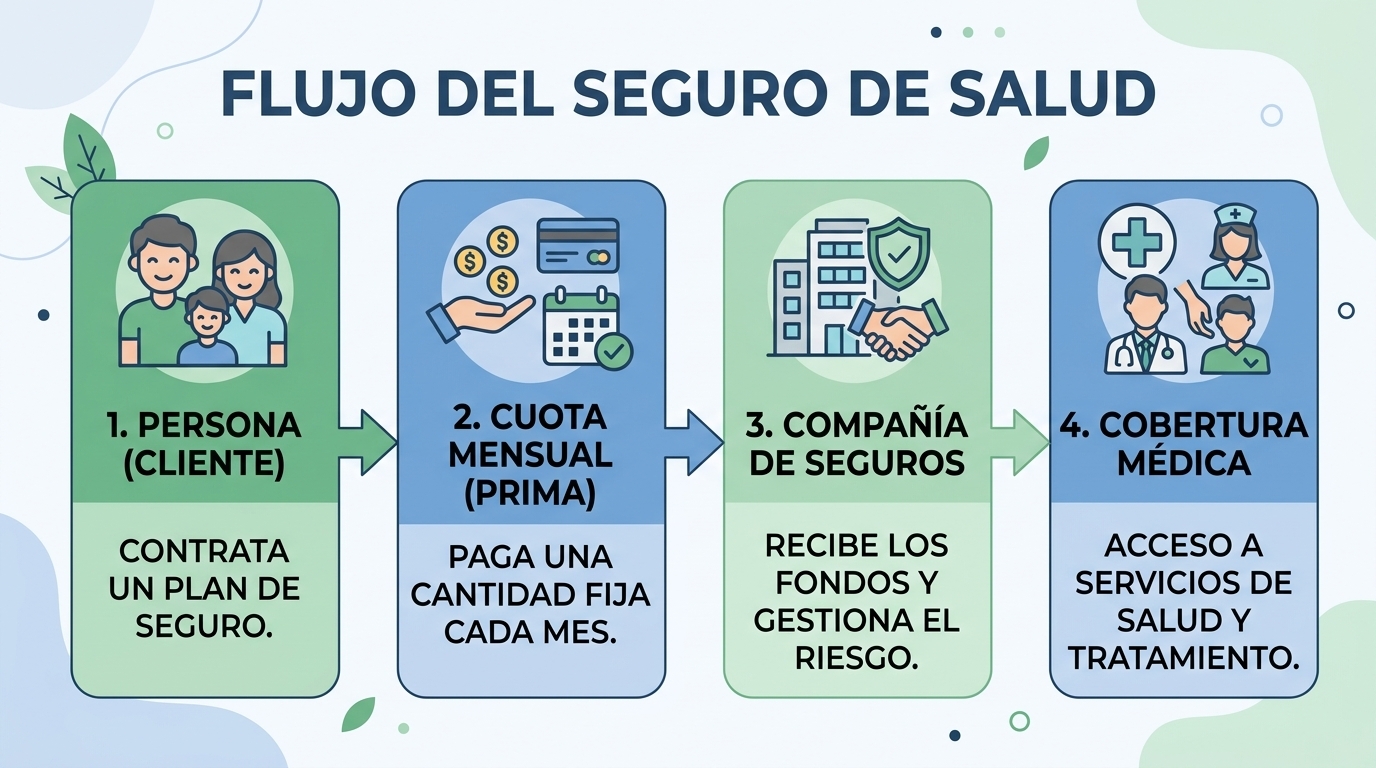 Infografía de cómo funciona un seguro médico en Ecuador paso a paso