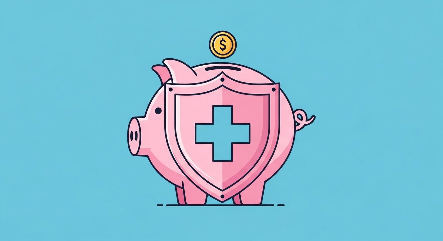 Ilustración de una alcancía con forma de escudo médico.