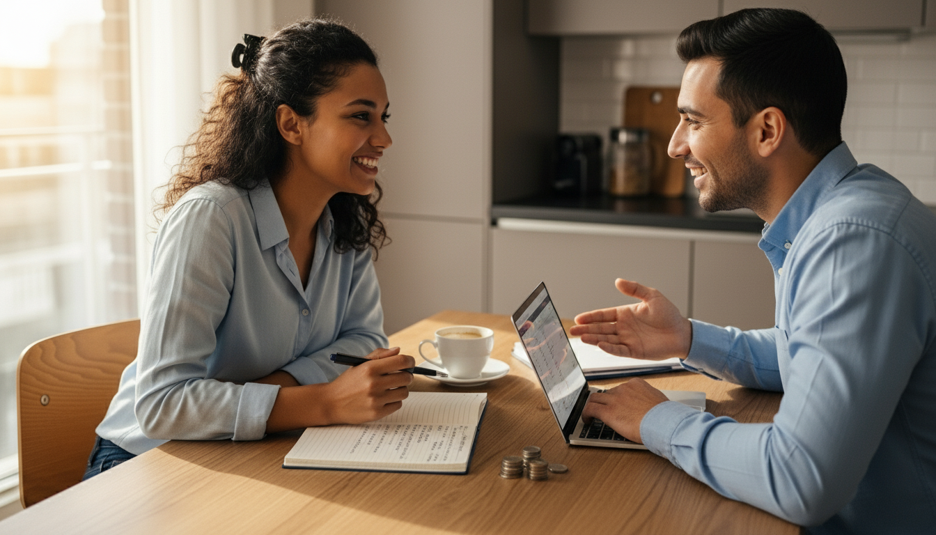 Pareja hablando de ahorro