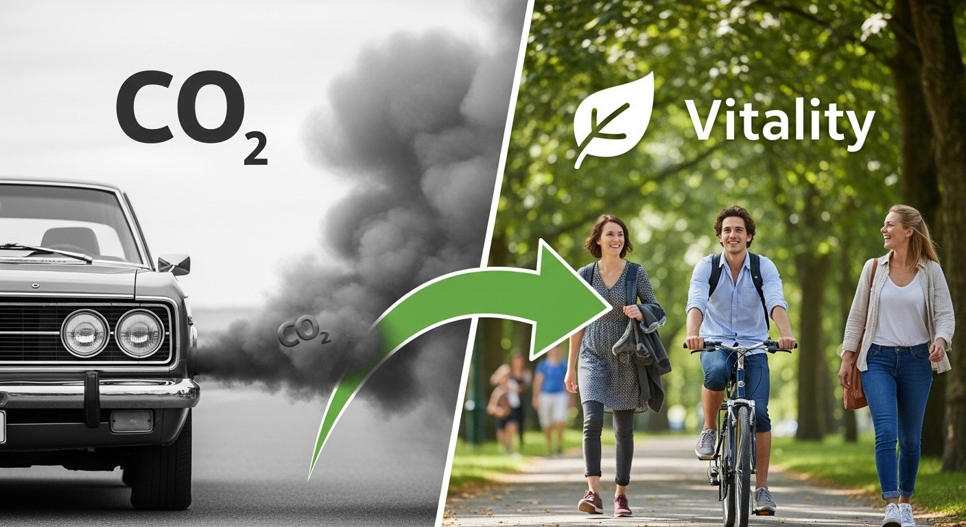 Comparación del co2 de un auto con la vida sostenible de caminar y andar en bicicleta.