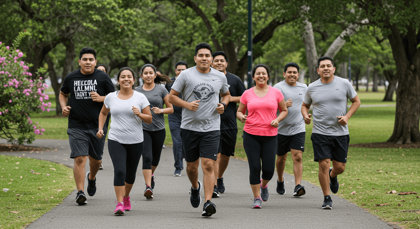 Personas haciendo ejercicio al aire libre felices por sus beneficios Vitality