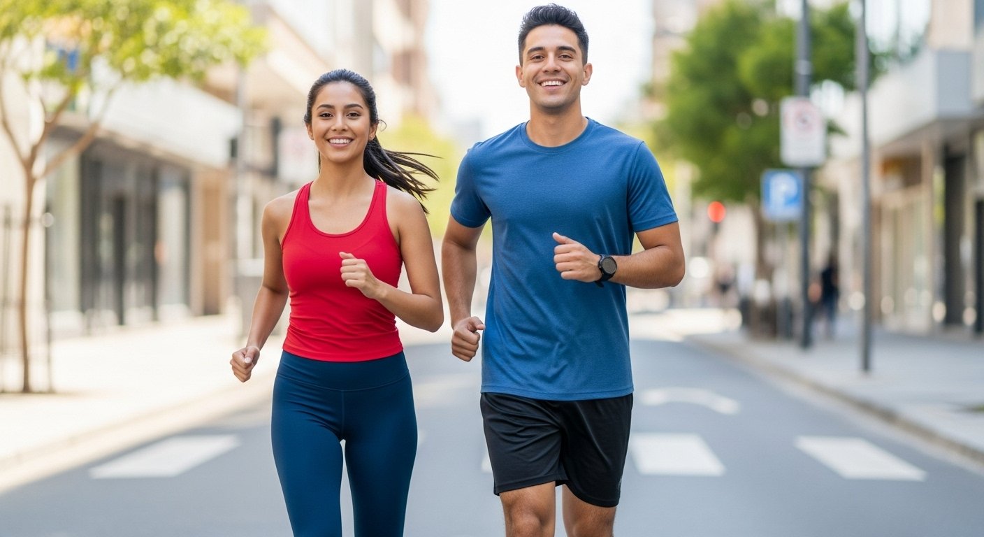 Pareja feliz haciendo ejercicio con Saludsa Vitality