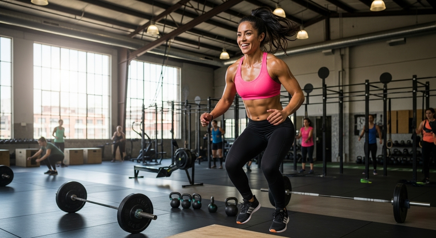 Mujer feliz haciendo crossfit